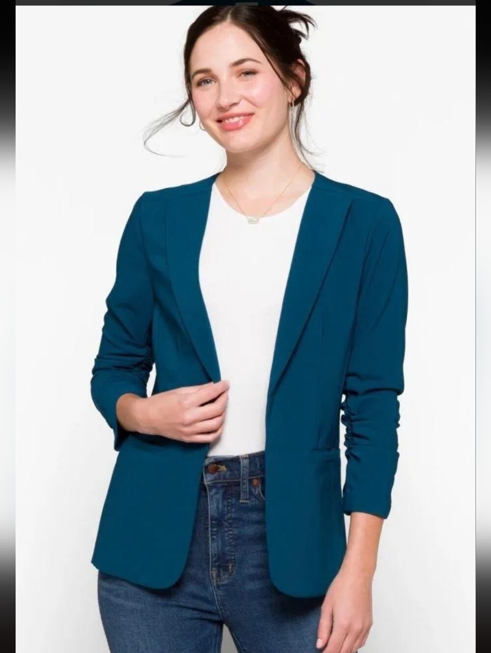 Skies Are Blue Teal Open-Front Blazer NWOT
